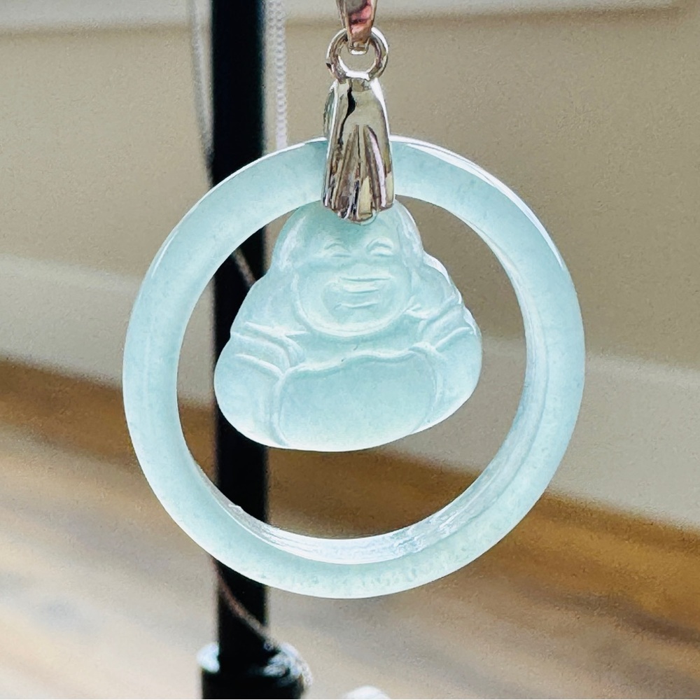 Icy Grade A Jade Buddha Pendant Necklace S925 Silver Bail with Certificate
